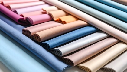 Fototapeta premium Rolled fabric samples of different colors.