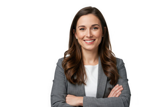 Ai generated image of confident businesswoman smiling with arms crossed isolated on transparent background