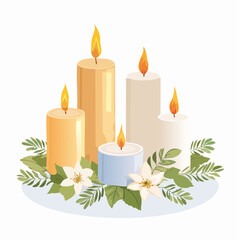 A festive holiday celebration with glowing Christmas candles, holly, and decorations