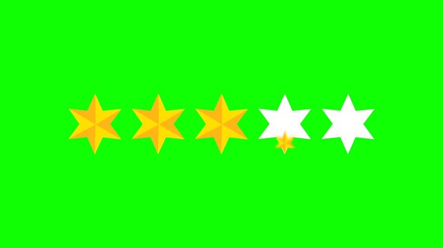  Green screen Four star rating and feedback animation, 4k customer reviews video and Golden star icon.