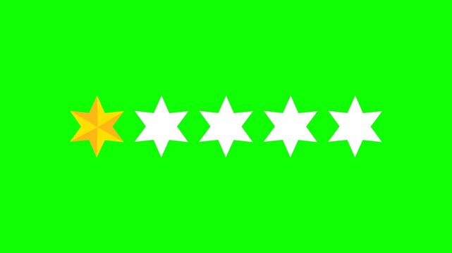  Green screen One star rating and feedback animation, 4k customer reviews video and Golden star icon.