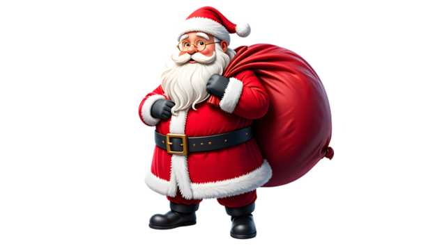 Jolly Santa Claus Carrying Big Red Present Sack