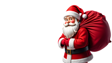 Jolly Santa Claus Carrying Red Sack Isolated Christmas