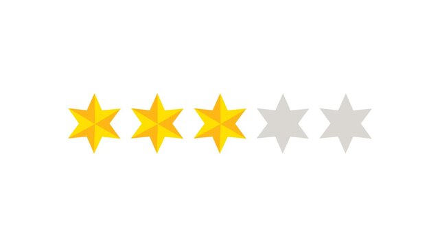 Three star rating and feedback animation, 4k customer reviews video and Golden star icon.