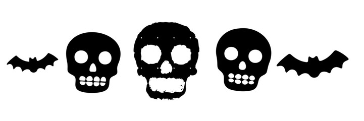 vector illustration of halloween cute skull and crossbones and bat 