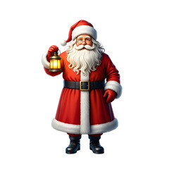 Jolly Santa Claus with Glowing Lantern Isolated