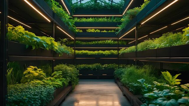 Indoor Vertical Garden Green Plants Modern Agriculture Growth Shelves Nature Space
