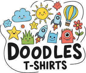 cute doodle cartoon characters set