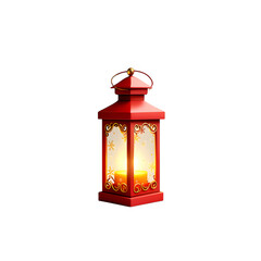 Red Christmas Lantern with Golden Snowflakes Isolated