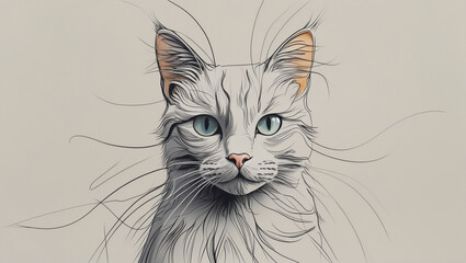 Close-up grayscale portrait of a tabby cat with intense eyes and delicate fur texture on a textured paper background