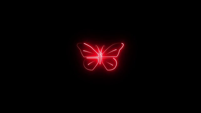 A neon butterfly icon with a glowing animation effect.A vibrant neon butterfly icon, featuring a mesmerizing animation 4k video.