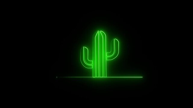 Glowing neon line Cactus icon isolated on black background. 4K Video motion graphic animation motion video.