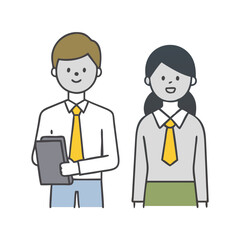 Simple Vector Illustration Of Men And Women Standing & Wearing A Suit