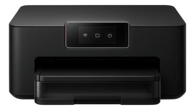 Compact inkjet printer with front-loading paper tray and top control panel display