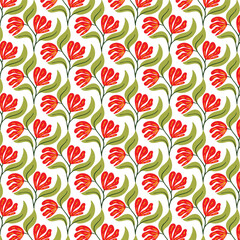 Elegant floral pattern with red flowers and green leaves