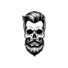 Illustration of bearded skull isolated on white background. Barbers skull. Design element for logo, sign, poster, emblem. Vector illustration