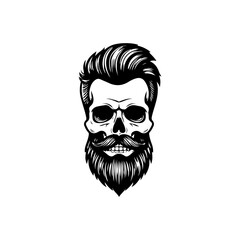 Illustration of bearded skull isolated on white background. Barbers skull. Design element for logo, sign, poster, emblem. Vector illustration
