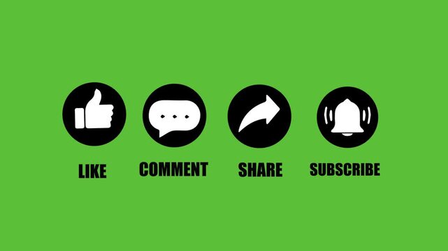  Animation template reminder screen YouTube channel for icon like comment share subscribe for video on a green screen background. Thanks for watching and reminder for likes, comments and share