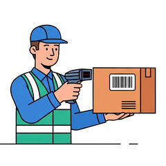 Delivery worker scanning a package with a barcode scanner