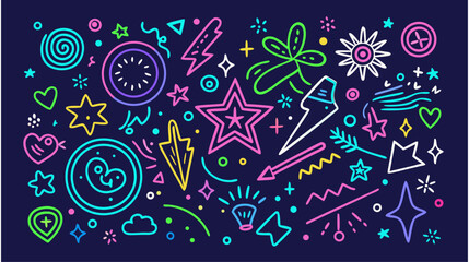 Abstract Vector Wave Lines and Spirals A Collection of Hand-Drawn Neon Illustrations