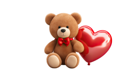 Title: Adorable Tiny Teddy Bear Holding Heart Cute Valentine Day Illustration Isolated on White Background