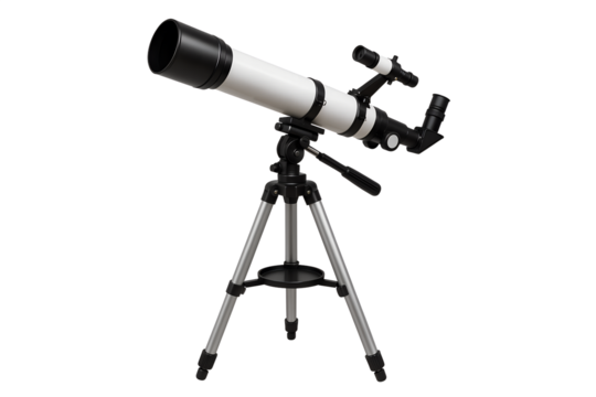 Telescope on Tripod, Astronomy Instrument for Stargazing, Isolated on Transparent Background,