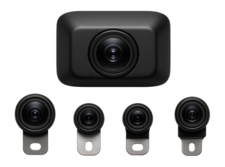 Bird's-eye view camera set featuring discreet, low-profile lenses for installation in vehicle bumpers