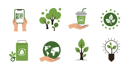 Sustainable eco icons: nature, technology, and innovation for a greener future