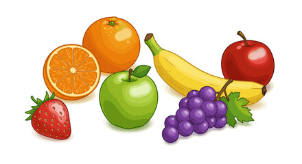 Colorful assorted fruits on white background