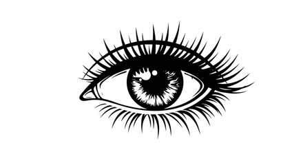 Artistic eye with detailed lashes on white background