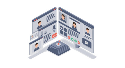 Virtual conference isometric design with digital communication elements