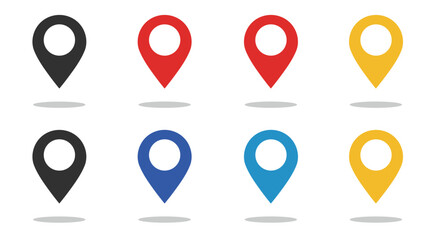 Minimalist colorful map pin set with shadow effects for navigation