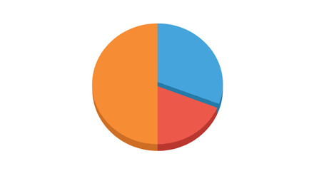 Colorful 3d pie chart with three segments on white background