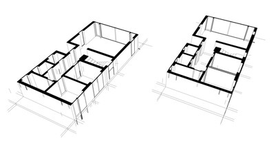 Architectural drawing of a house vector 3d illustration