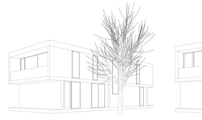 Architectural drawing of a house vector 3d illustration