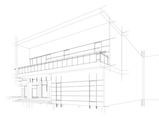 Architectural drawing of a house vector 3d illustration