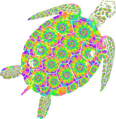 Fototapeta premium Tie Dye Pattern Bohemian Print Sea Turtle Bright Aloha Surf Turtle
