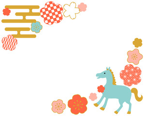 2026年　午年　和柄フレーム　背景 
2026 Year of the Horse Japanese pattern frame background