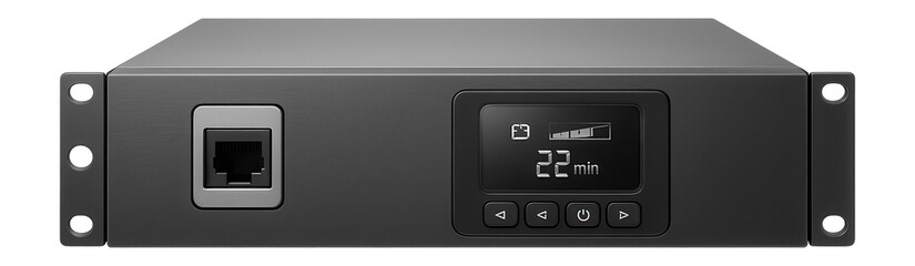 Rack-mountable UPS with network management card slot and front-facing control panel