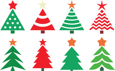 Collection of stylized christmas trees with stars