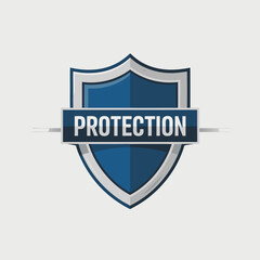 Blue and Silver Shield Protection Logo A stylized heraldic shield with a silver border dark blue center and a banner reading PROTECTION.