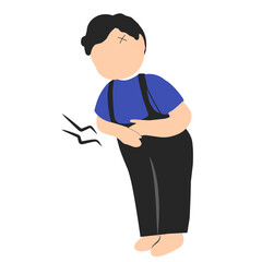 Faceless boy having stomach ache, vector of boy holding stomach
