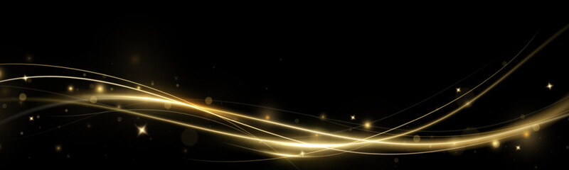 Golden curved light line.Confetti sparkles in a wave. Sparkling magical dust particles.golden stars shine with special light. Magical shining gold dust.	