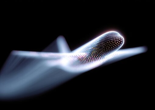 A computer generated image of a plane flying through the sky