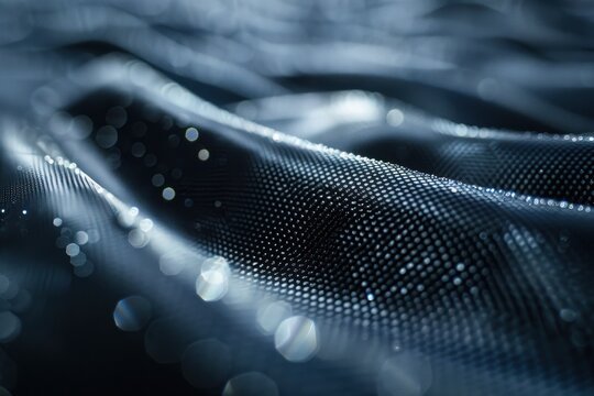 A smooth wavy diamond-like carbon coating with microscopic detail captured through technical photography showcasing light reflections and atmospheric blur.