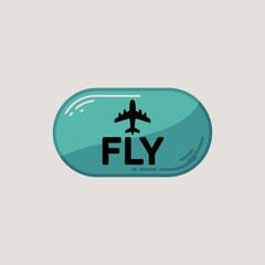Teal Capsule with Airplane Icon and FLY Text.