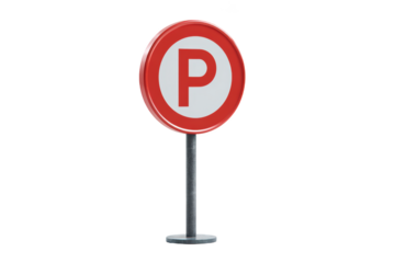 Red and white round parking sign, a symbol of road traffic regulation