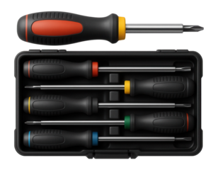 Dielectric screwdriver set with interchangeable heads, stored in a compact carrying case for on-site electrical repairs.