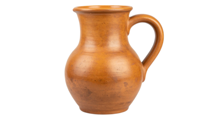 Elegant brown clay pitcher with a smooth curve and a comfortable handle displayed against an transparent background isolated on transparent background