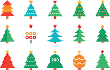 Collection of colorful flat design christmas trees with stars